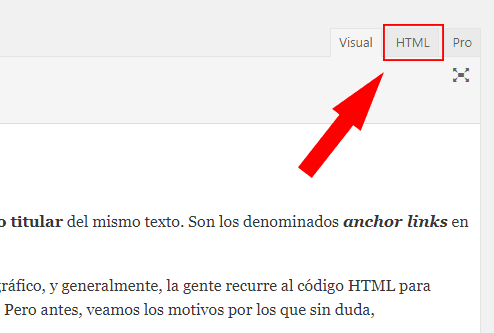 Cambia el editor de WordPress a modo HTML