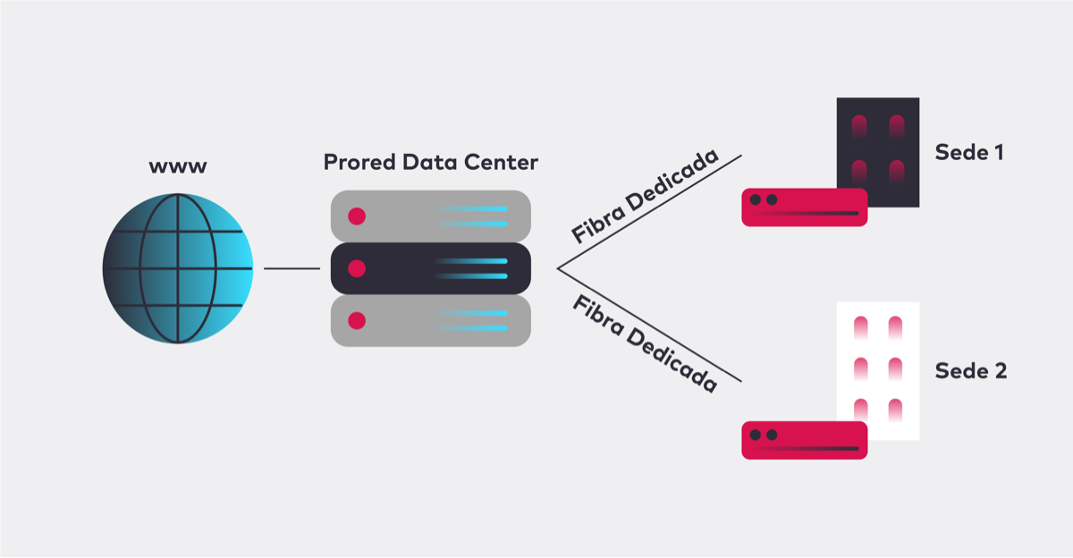 Esquema de conexión de la fibra óptica dedicada de PRORED